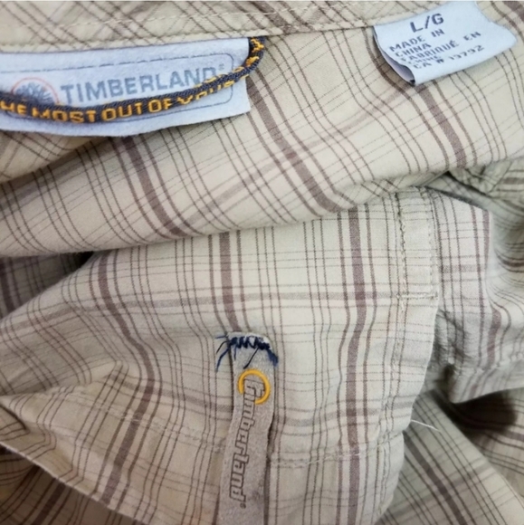 Timberland L Khaki Brown Plaid Short Sleeve Shirt - Picture 8 of 8